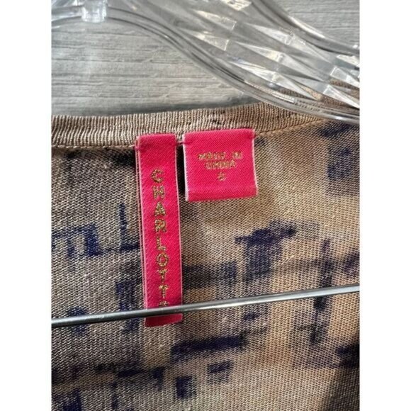 Charlotte V‎ Neck Crop Pullover Printed Long Sleeves Shirt Small - Picture 3 of 6